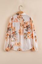 Orange Floral Puff Sleeve Lightweight Shirt Blouses 39b661dc4dc27df2