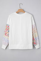 White Plus Size Exposed Seam Detail Contrast Dot Floral Patchwork Sleeve Sweatshirt Plus Size Tops 39bdb7759aa1c938