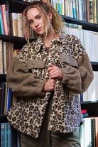 Brown Sherpa Leopard Print Flap Pocket Collared Button Up Jacket Jackets 39c16714e5b038b0