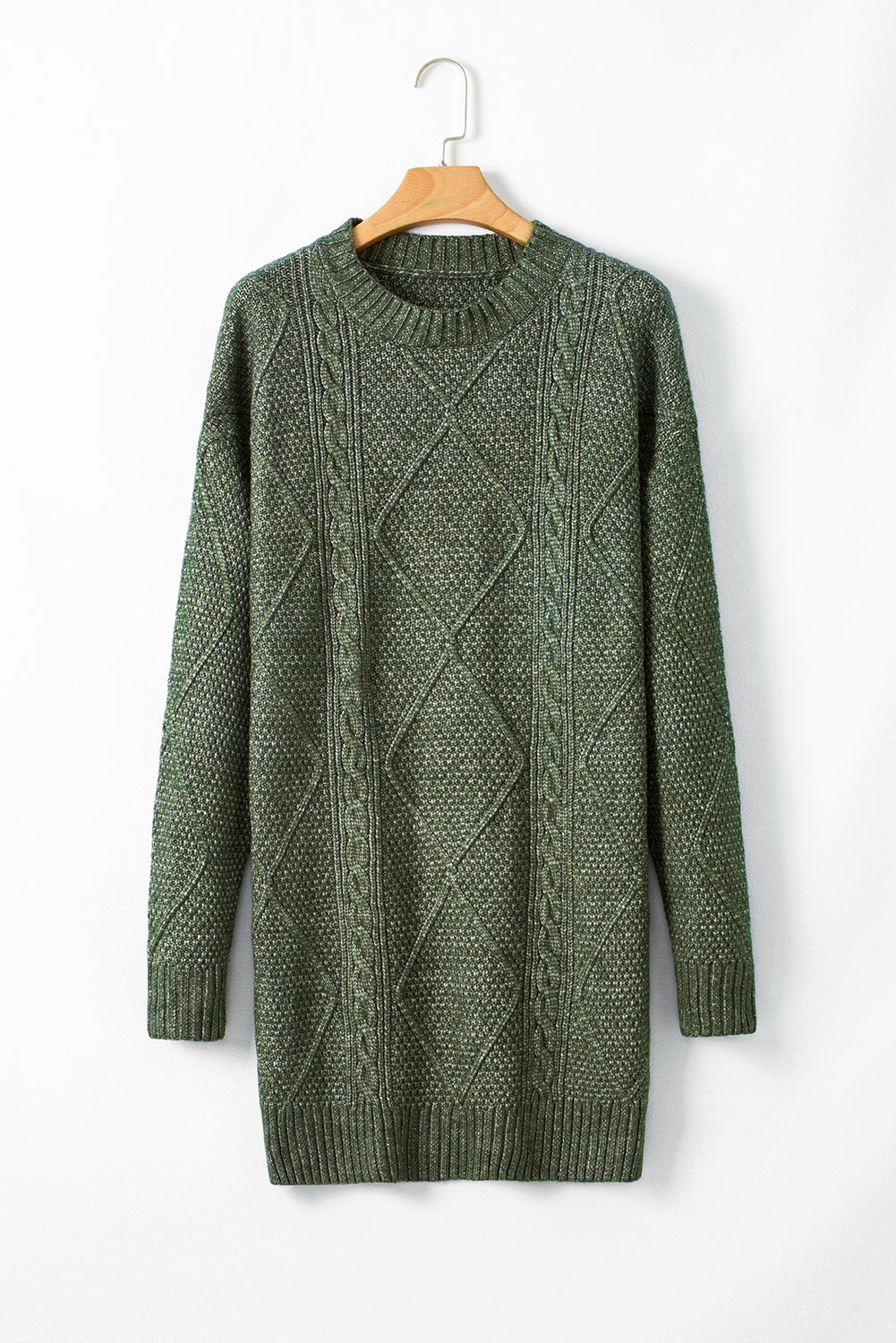 Mist Green Twist Cable Knit Drop Shoulder Loose Fit Sweater Dress Sweater Dresses 39c6a3caa1dc3a89