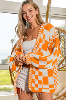 Orchid Petal Colorblock Checked Open Front Knitted Cardigan Cardigans 39da777bade4cd2d