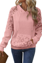 Gossamer Pink Lace Patchwork Raglan Sleeve Kangaroo Pocket Waffle Hoodie Sweatshirts & Hoodies 39e8feb1e61540cb