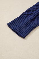 Navy Blue Mix Texture Knit Eyelet Detail Casual Sweater Sweaters 39e949318b9f37c3