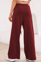 Burgundy Tied Elastic High Waist Pleated Detail Solid Sweatpants Pants & Culotte 39f18a7e7075f4b1