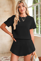 Black Cropped Tee and Ruffle High Waist Skort Set Two Piece Shorts Sets 3a3bd93eafa306f0
