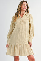 Brown Striped Shirt Collar Ruffle Hem Long Sleeve Dress Short Dresses 3a5a9a95e2828422