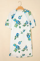 White Plus Size Floral Puff Sleeve Contrast Tie V Neck Flowy Dress Plus Size Dresses 3a5e08c207edaf57