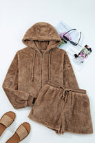 Parchment Zip Up Hoodie Drawstring Shorts Sherpa 2pcs Outfit Two Piece Shorts Sets 3a915e81b22700e7