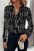 Black Spring and Autumn Abstract Print V-neck Long-sleeve Blouse Blouses 3aa94795e90c56db