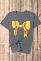 Gray Casual Baseball Bowknot Graphic Roll Up Sleeve Tee Graphic Tees 3aae9914d8e97609