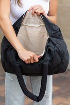 Black Solid Quilted Puffy Zipped Large Tote Bag Tote Bags 3adee49d22775300