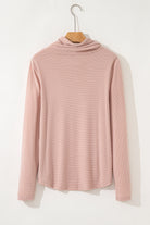 Apricot Pink Horizontal Twist Ribbed Drawstring Cowl Neck Knit Top Long Sleeve Tops 3b53ba0afb6928ba