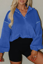 Sky Blue Button-up Collared Exposed Seam Chic Sweatshirt Sweatshirts & Hoodies 3b6fce31415d816b