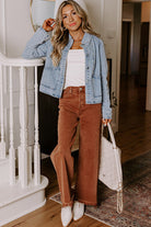 Myosotis Scallop Trim Collar Pocket Button Up Denim Jacket Jackets 3b7907a63972e8f8