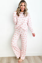 Pink Santa Claus Striped Print Loose Fit Two Piece Loungewear Set Loungewear Set 3b7a6d672a640227