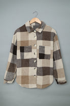 Khaki Plaid Color Block Buttoned Pocketed Shacket Jackets 3b89240a2d995ed3