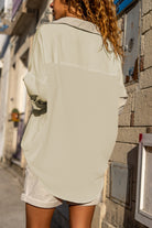 Beige Crinkle Pocket Half Sleeve Shirt Blouses 3b8c00663fe61c52