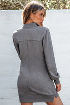 Dark Grey Zip up Collared Ribbed Patchwork Sweatshirt Dress with Pockets Mini Dresses 3b8c3b8f364bb8a7