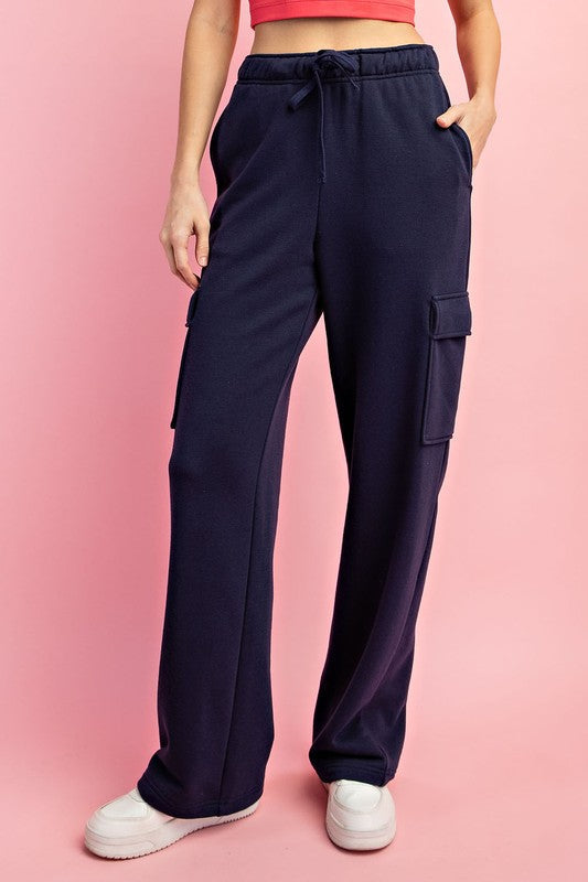 BeautybyShree French Terry Straight Cargo Sweatpant in Navy