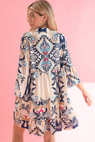 White Ethnic Print Boho Button Tiered Mini Dress Short Dresses 3bdb81e0d927c85a