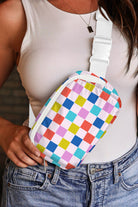 White Colorful Checkered Print Crossbody Bag Crossbody Bags 3c12bf84e1ede1dd