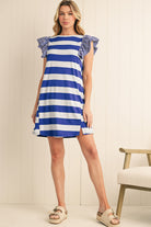 Sky Blue Stripe Ruffle Sleeve T Shirt Dress Short Dresses 3c2d068979d935db