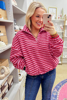 Pink Stripe Quarter Zip Fleece Oversize Sweatshirt Sweatshirts & Hoodies 3c301452bf962a43
