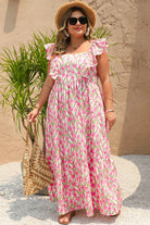 Pink Plus Size Ruffle High Waist Floral Maxi Dress Plus Size Dresses 3c44bfebe9d38717
