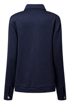 Navy Blue Solid Color Zip Up Button Flap Pocket Shirt Collar Jackets Jackets 3c58824032809124