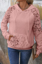 Gossamer Pink Lace Patchwork Raglan Sleeve Kangaroo Pocket Waffle Hoodie Sweatshirts & Hoodies 3c647a85b64baa9e