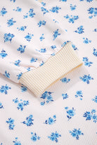 Beige Floral Print Waffle Patchwork Balloon Sleeve V Neck Oversized Top Long Sleeve Tops 3c6f2843220c7ab4