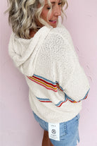 White Casual Striped Drop Sleeve Hooded Sweater Sweaters 3c780b87fbbb9b2a