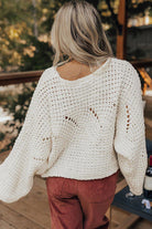 White Hollowed Detail Wide Sleeve Loose Pullover Sweater Sweaters 3c8f74567803a9fd