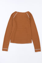 Brown Textured Crewneck Long Sleeve Top Long Sleeve Tops 3c953b0ee74a2076