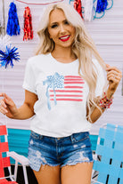White American Flag Bow Knot Heat Transfer Printing Crew Neck T Shirt Graphic Tees 3ca94e7f29521c4c