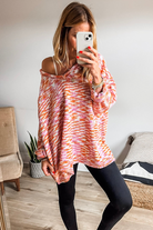 Orange Vibrant Abstract Print Drop Shoulder V Neck Oversized Sweater Sweaters 3cfba65a396c0321