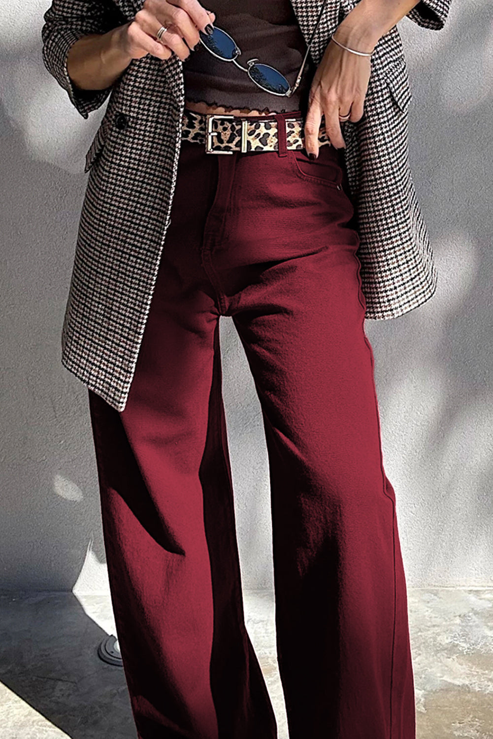 Coffee Solid Color Loose Straight High Waist Jeans Jeans 3d8179fd7b0716cd