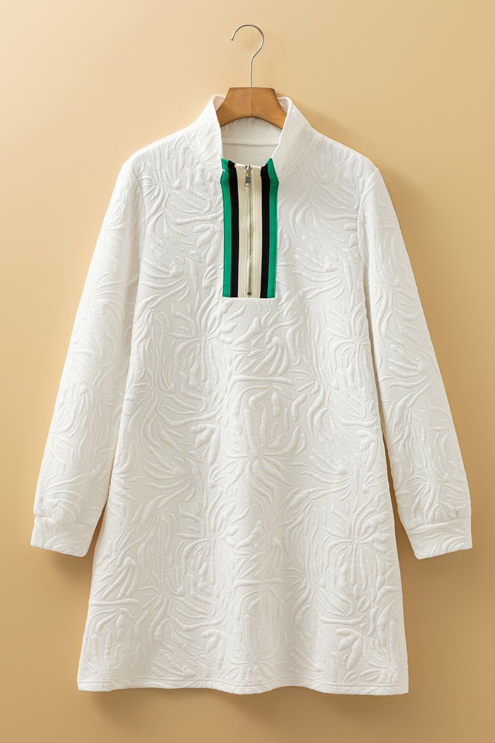 White Pop of Color Neckline Textured Mini Dress Short Dresses 3d8fdfa07755ef06