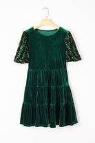 Evergreen Sequin Puff Sleeve High Waist Tiered Velvet Mini Dress Short Dresses 3ddcc52e8a74403c
