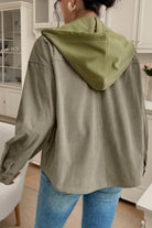 Beige Solid Color Textured Patchwork Flap Pocket Shacket Jackets 3e0a232199d04831