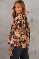 Black Floral V Neck Long Puff Sleeve Breezy Blouse Blouses 3e1ae4d08bf91f44