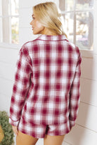 Red Retro Plaid Long Sleeve Shirt Drawstring Shorts 2pcs Lounge Set Loungewear Set 3e27126a518d6a86