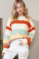 White Striped Color Block Drop Shoulder Knit Sweater Sweaters 3e2eed87776f885b
