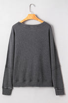 Mist Green Ribbed Plain Long Sleeve Loose Top Long Sleeve Tops 3e401e80e7e95de0