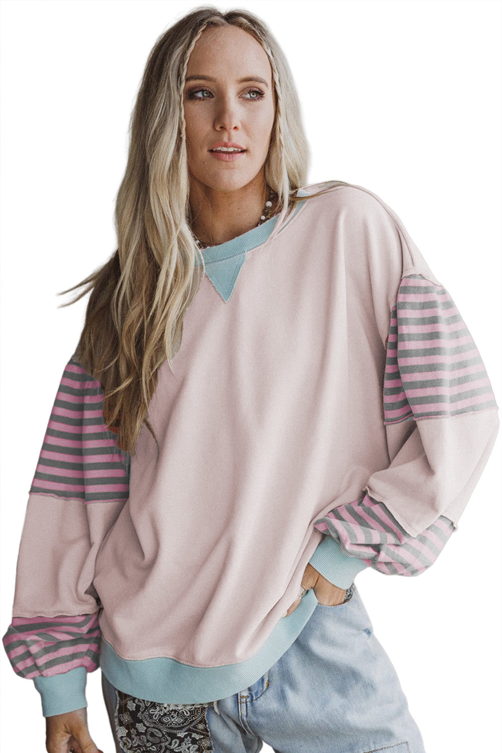 Jet Stream Colorblock Patchwork Striped Sleeve Sweatshirt Sweatshirts & Hoodies 3e45ad1a98cd69c1