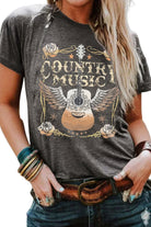 Gray COUNTRY MUSIC Guitar Graphic Print Crew Neck T Shirt Graphic Tees 3e8dfd3590753fbe