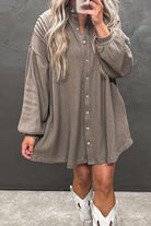 Simply Taupe Waffle Knit Shirt Tunic Mini Dress Short Dresses 3eeaa6f1b01dd365