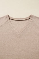 Oatmeal Lace Patchwork Sleeve V Neck Top Long Sleeve Tops 3f105d4baa36d08d