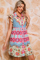 Rose Floral Ethnic Print Ruffle Mini Dress Short Dresses 3f324db373ee0fbf