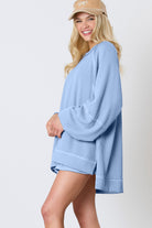 Jet Stream Corded Lantern Sleeve Pullover and Ruffle Mini Skirt Set Two Piece Skirt Sets 3f3cc67649e8eea9